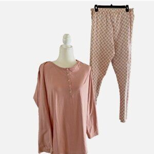 NWOT CALIDA Switzerland 2 Piece 100% Cotton Lovely Night Henley Pajama Set Large